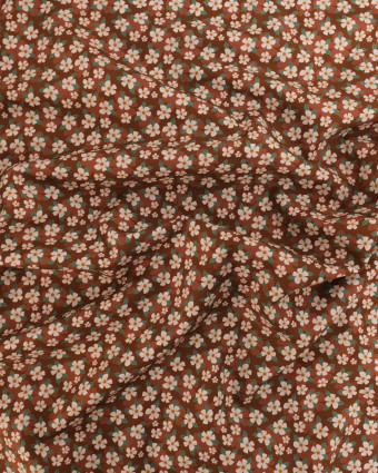 Popeline de Coton Fleur Fond Marron - Mercerine