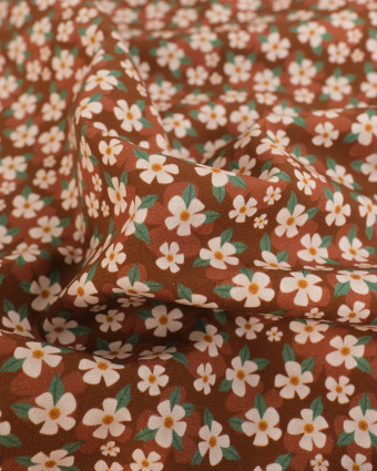 Popeline de Coton Fleur Fond Marron - Mercerine