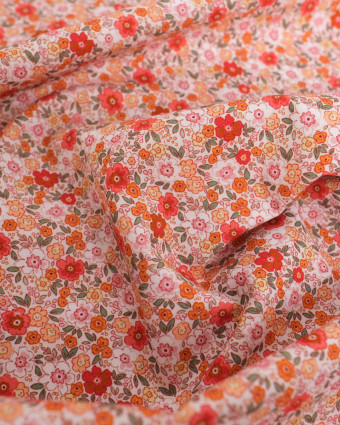Popeline de Coton à Fleurs Rose - Mercerine