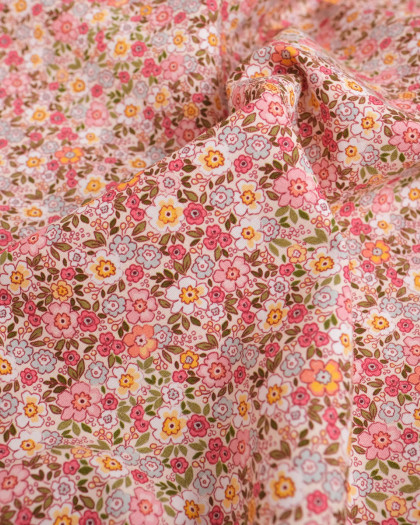 Popeline de Coton à Fleurs Rose Saumon - Mercerine