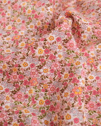 Popeline de Coton à Fleurs Rose Saumon - Mercerine
