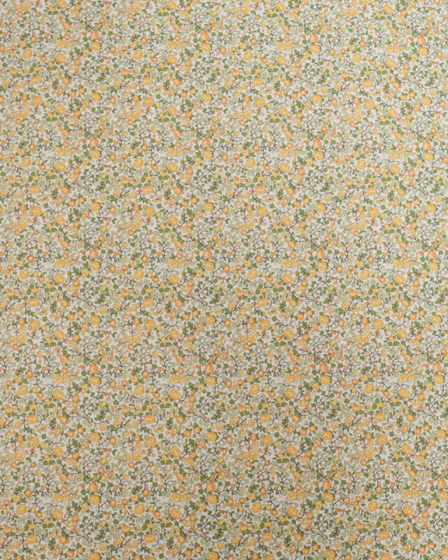 Popeline de Coton à Fleurs Jaune et Vert - Mercerine