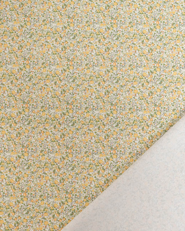 Popeline de Coton à Fleurs Jaune et Vert - Mercerine