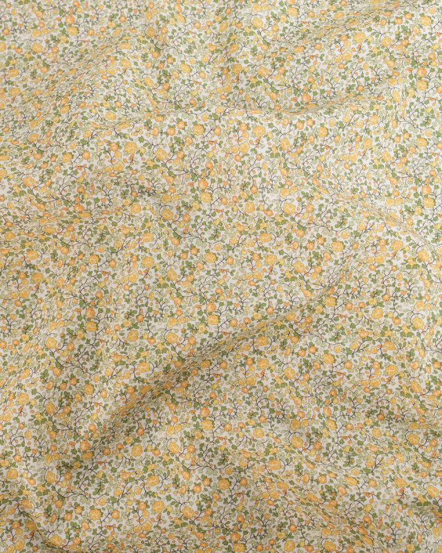 Popeline de Coton à Fleurs Jaune et Vert - Mercerine