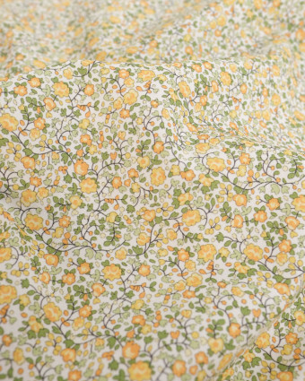 Popeline de Coton à Fleurs Jaune sur Fond Blanc - Mercerine