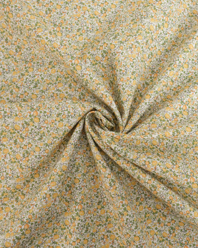 Popeline de Coton à Fleurs Jaune et Vert - Mercerine