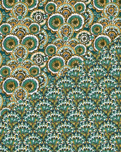 Tissu Matelassé Motif Fleurs Rondes Fond Bleu Pétrole - Mercerine