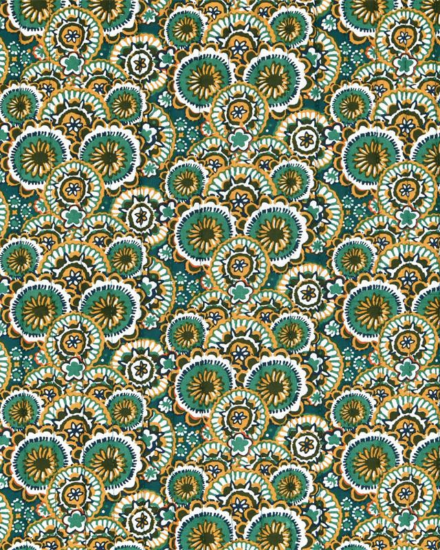 Tissu Matelassé Motif Fleurs Rondes Fond Bleu Pétrole - Mercerine