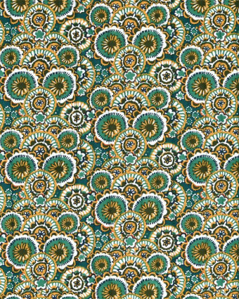 Tissu Matelassé Motif Fleurs Rondes Fond Bleu Pétrole - Mercerine
