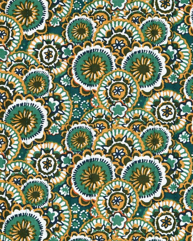 Tissu Matelassé Motif Fleurs Rondes Fond Bleu Pétrole - Mercerine