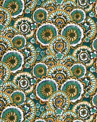Tissu Matelassé Motif Fleurs Rondes Fond Bleu Pétrole - Mercerine