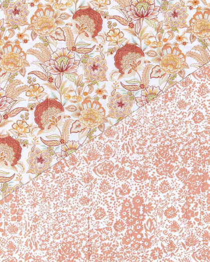 Tissu Matelassé Motif Fleuri Fond Terracotta - Mercerine