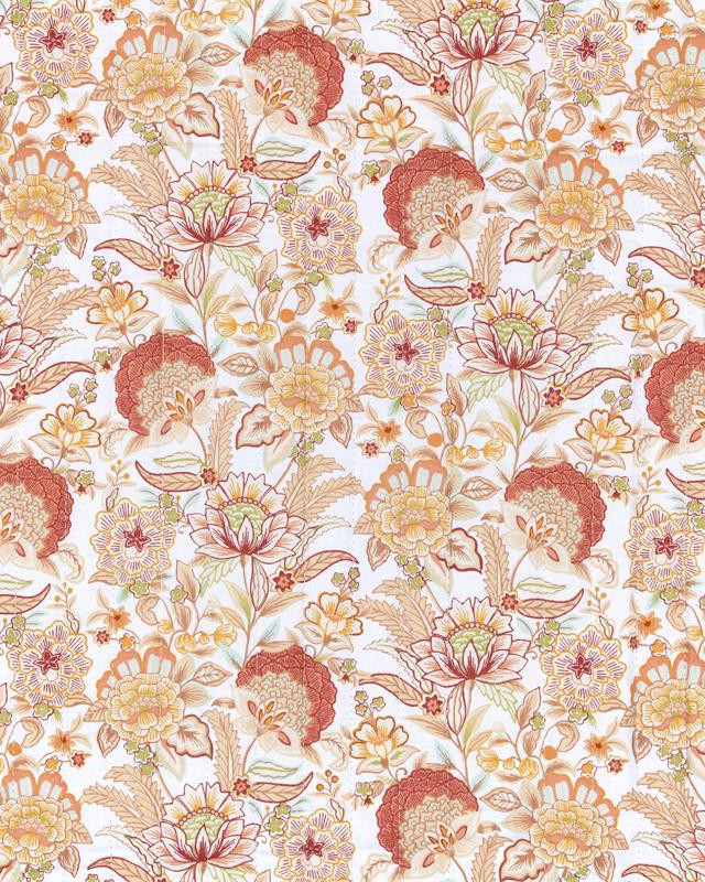 Tissu Matelassé Motif Fleuri Fond Terracotta - Mercerine