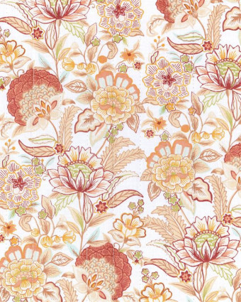 Tissu Matelassé Motif Fleuri Fond Terracotta - Mercerine