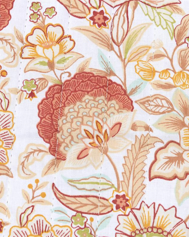 Tissu Matelassé Motif Fleuri Fond Terracotta - Mercerine