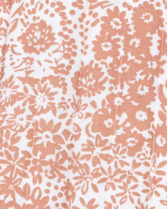 Tissu Matelassé Motif Fleuri Fond Terracotta - Mercerine