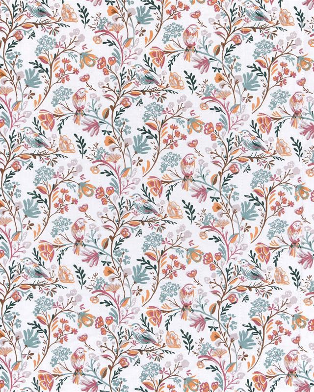 Tissu Matelassé Petits Roitelets Fond Blanc - Mercerine
