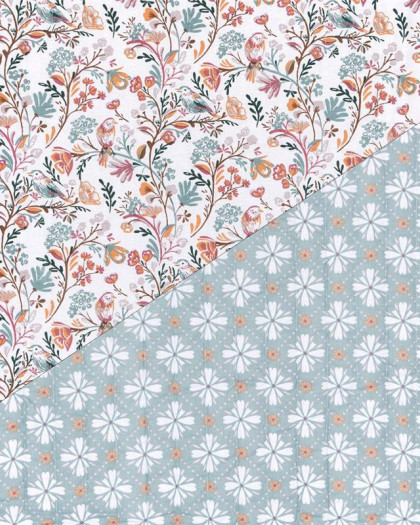 Tissu Matelassé Petits Roitelets Fond Blanc - Mercerine