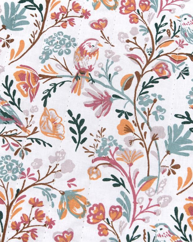 Tissu Matelassé Petits Roitelets Fond Blanc - Mercerine