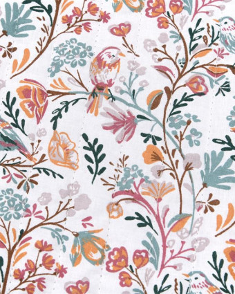 Tissu Matelassé Petits Roitelets Fond Blanc - Mercerine