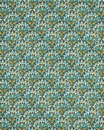 Toile Corrèze Motif Paon Fond Bleu Pétrole - Mercerine