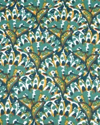Toile Corrèze Motif Paon Fond Bleu Pétrole - Mercerine