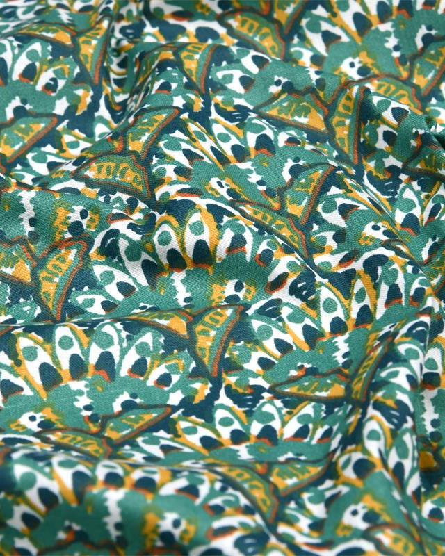 Toile Corrèze Motif Paon Fond Bleu Pétrole - Mercerine