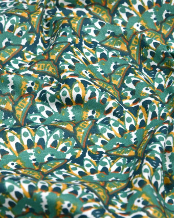 Toile Corrèze Motif Paon Fond Bleu Pétrole - Mercerine