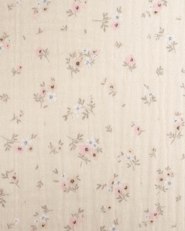 Double Gaze Impression Bouquet de Fleur Ecru  - Mercerine