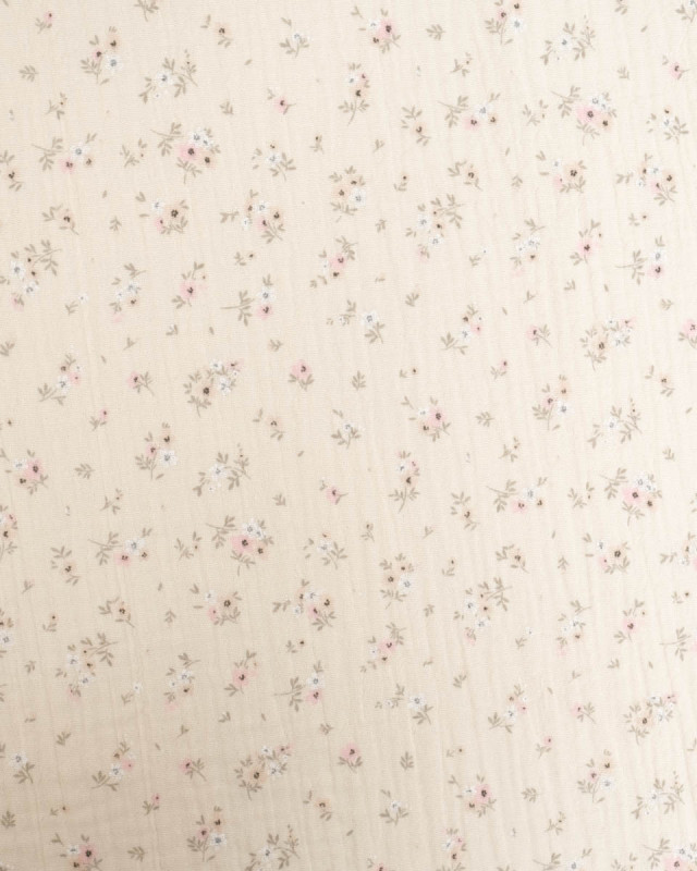Double Gaze Impression Bouquet de Fleur Ecru  - Mercerine