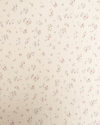 Double Gaze Impression Bouquet de Fleur Ecru  - Mercerine