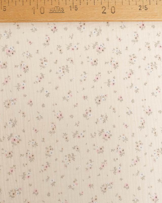 Double Gaze Impression Bouquet de Fleur Ecru  - Mercerine