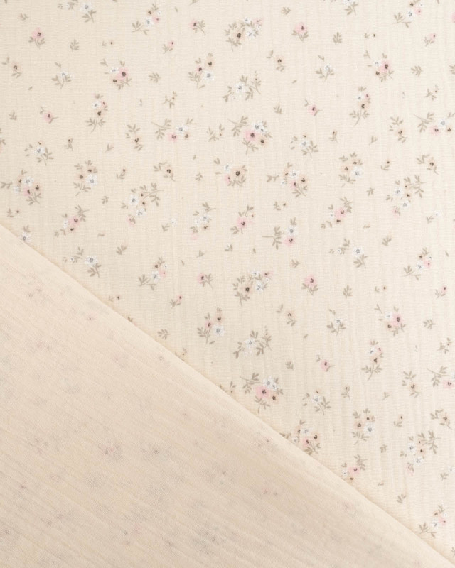 Double Gaze Impression Bouquet de Fleur Ecru  - Mercerine