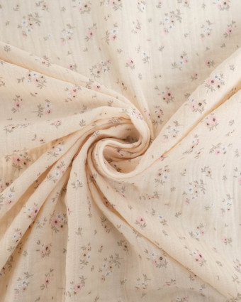 Double Gaze Impression Bouquet de Fleur Ecru  - Mercerine