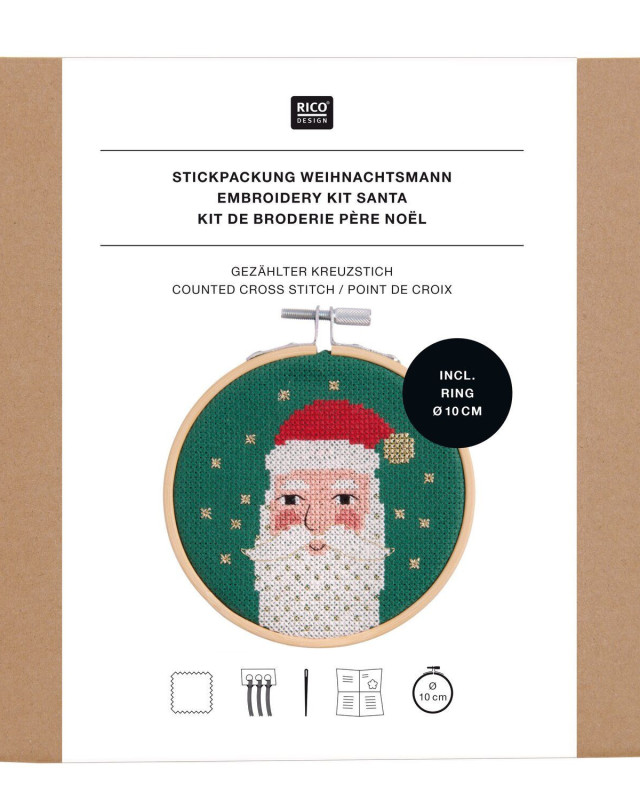 Kit de Broderie Père Noël Avec Tambour 10 cm - Rico Design - Mercerine
