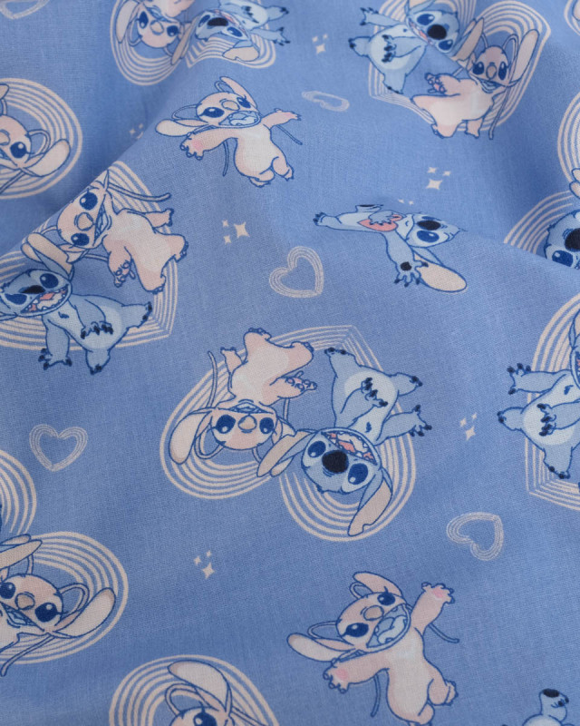 Tissu Coton Lilo et Stitch Angel Happy Bleu - Mercerine