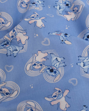 Tissu Coton Lilo et Stitch Angel Happy Bleu - Mercerine