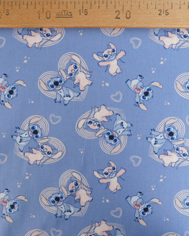 Tissu Coton Lilo et Stitch Angel Happy Bleu - Mercerine