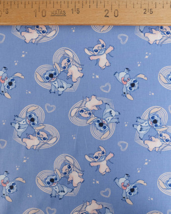 Tissu Coton Lilo et Stitch Angel Happy Bleu - Mercerine
