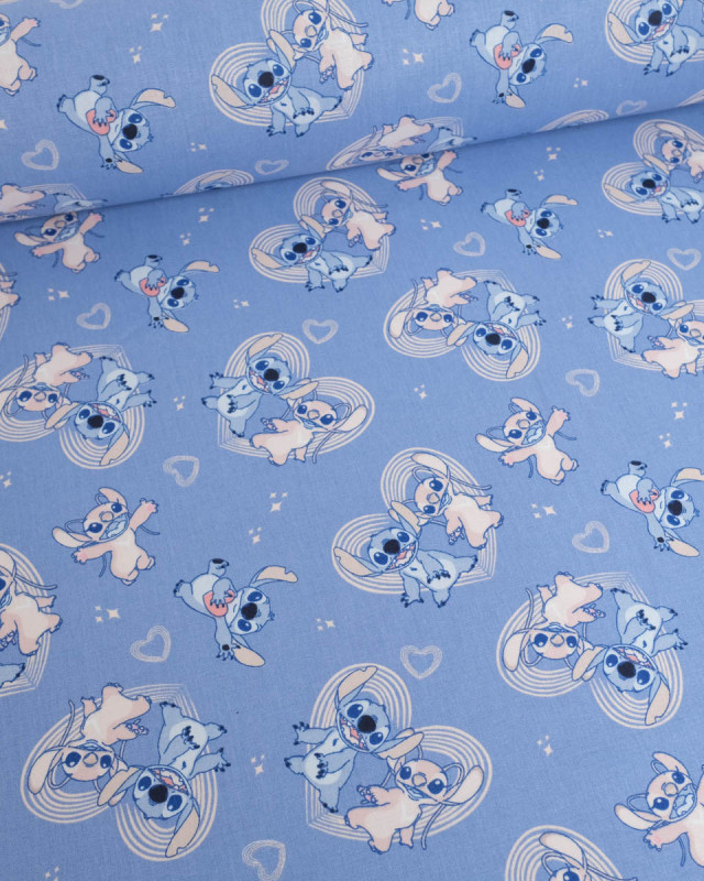 Tissu Coton Lilo et Stitch Angel Happy Bleu - Mercerine