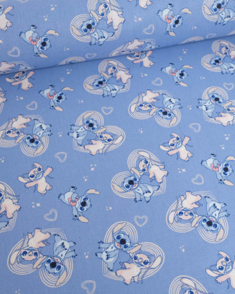 Tissu Coton Lilo et Stitch Angel Happy Bleu - Mercerine