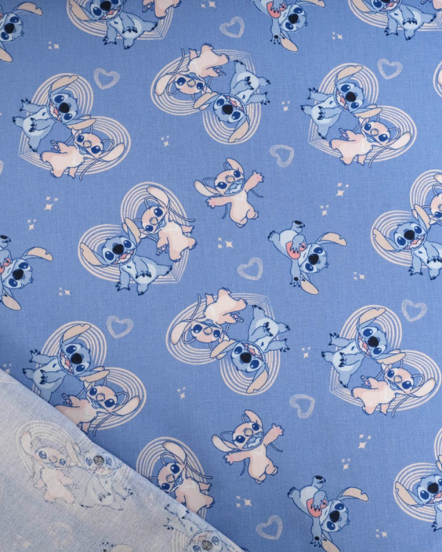 Tissu Coton Lilo et Stitch Angel Happy Bleu - Mercerine