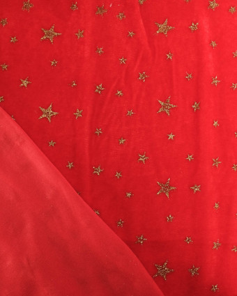 Tissu Velours Rouge Etoiles Pailletées Dorées - Mercerine