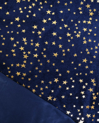 Tissu Velours Bleu Marine Etoiles Dorées - Mercerine