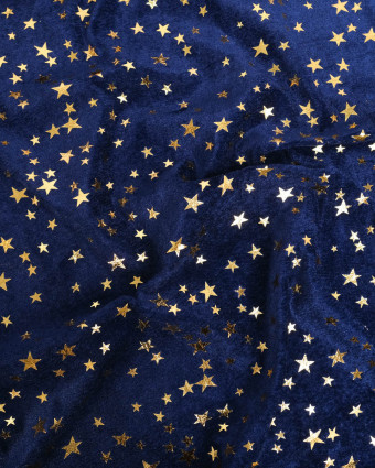 Tissu Velours Bleu Marine Etoiles Dorées - Mercerine