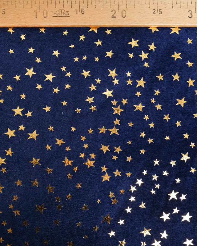 Tissu Velours Bleu Marine Etoiles Dorées - Mercerine