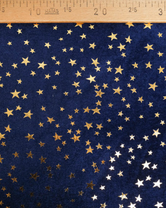 Tissu Velours Bleu Marine Etoiles Dorées - Mercerine