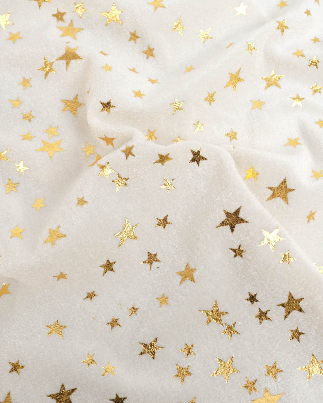 Tissu Velours Ivoire Etoiles Dorées - Mercerine