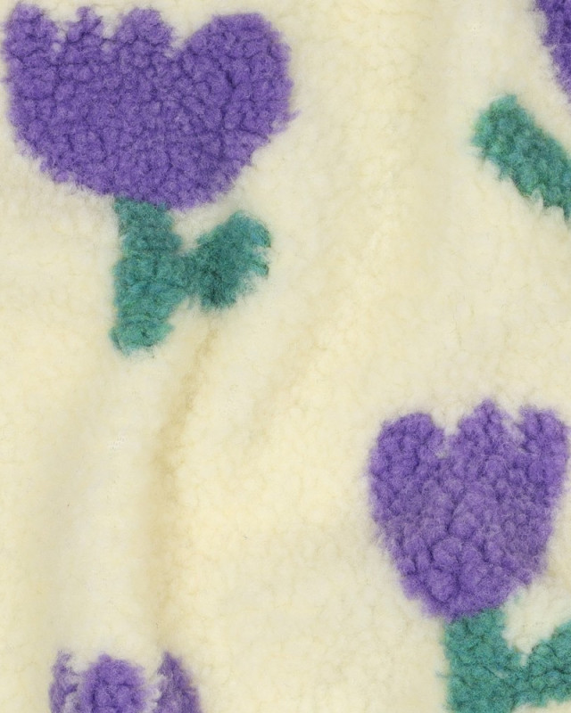Tissu Sherpa Tulipes Lilas Fond Ecru  - Mercerine