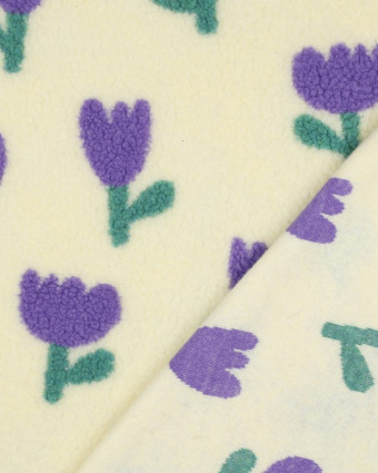 Tissu Sherpa Tulipes Lilas Fond Ecru  - Mercerine
